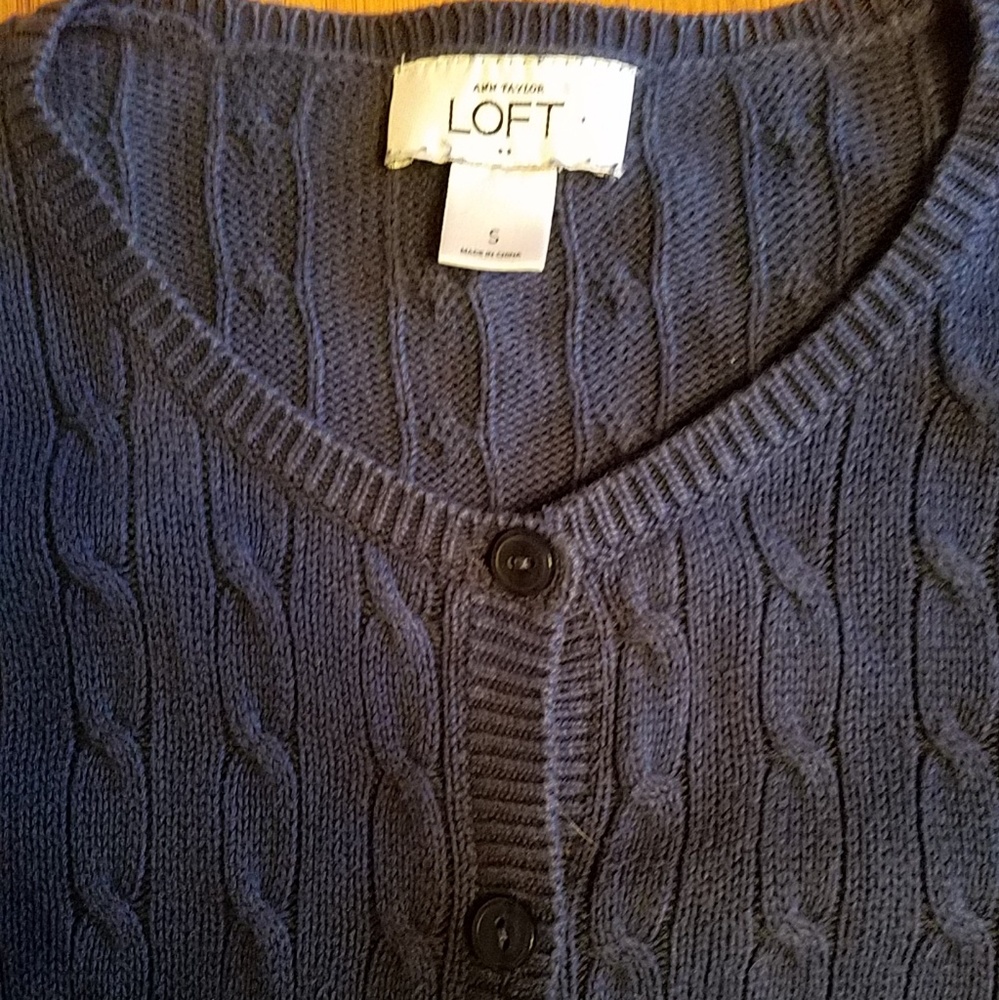 Anne Taylor Loft cable knitblue cardigan  sweater - Picture 2 of 2